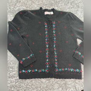 Classic‎ Directions Vintage Black Colorful Floral Embroidery Cardigan Sweater S